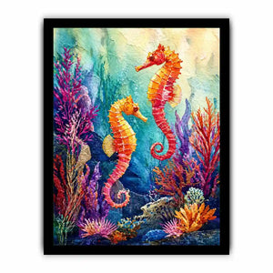 watercolor seahorse Canvas Print coastal ocean coral canvas decor