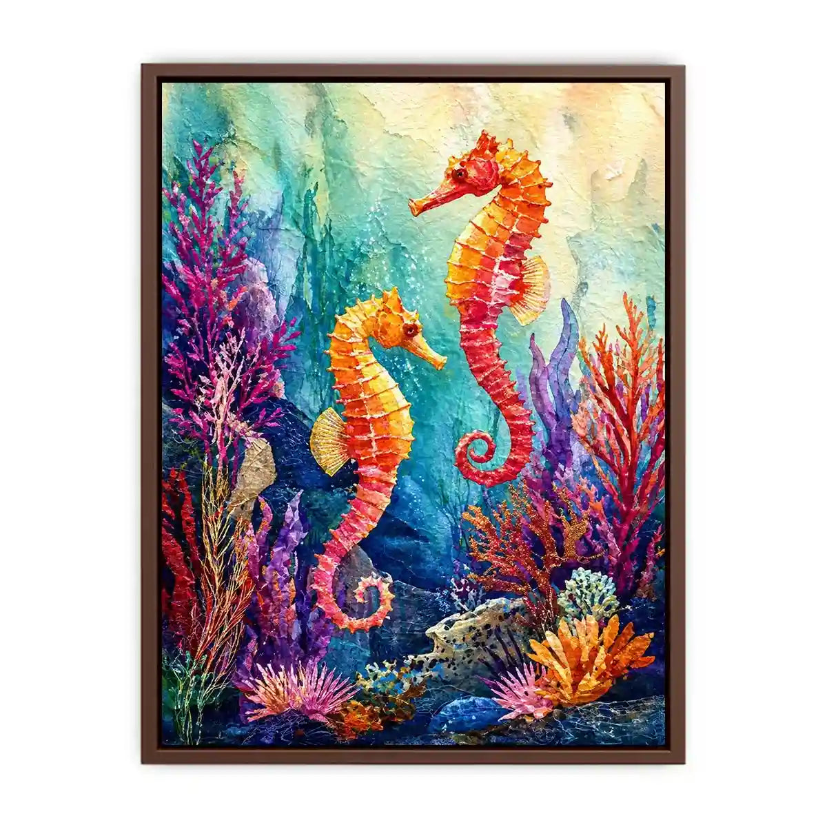 watercolor seahorse Canvas Print coastal ocean coral canvas decor