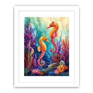 watercolor seahorse Canvas Print coastal ocean coral canvas decor