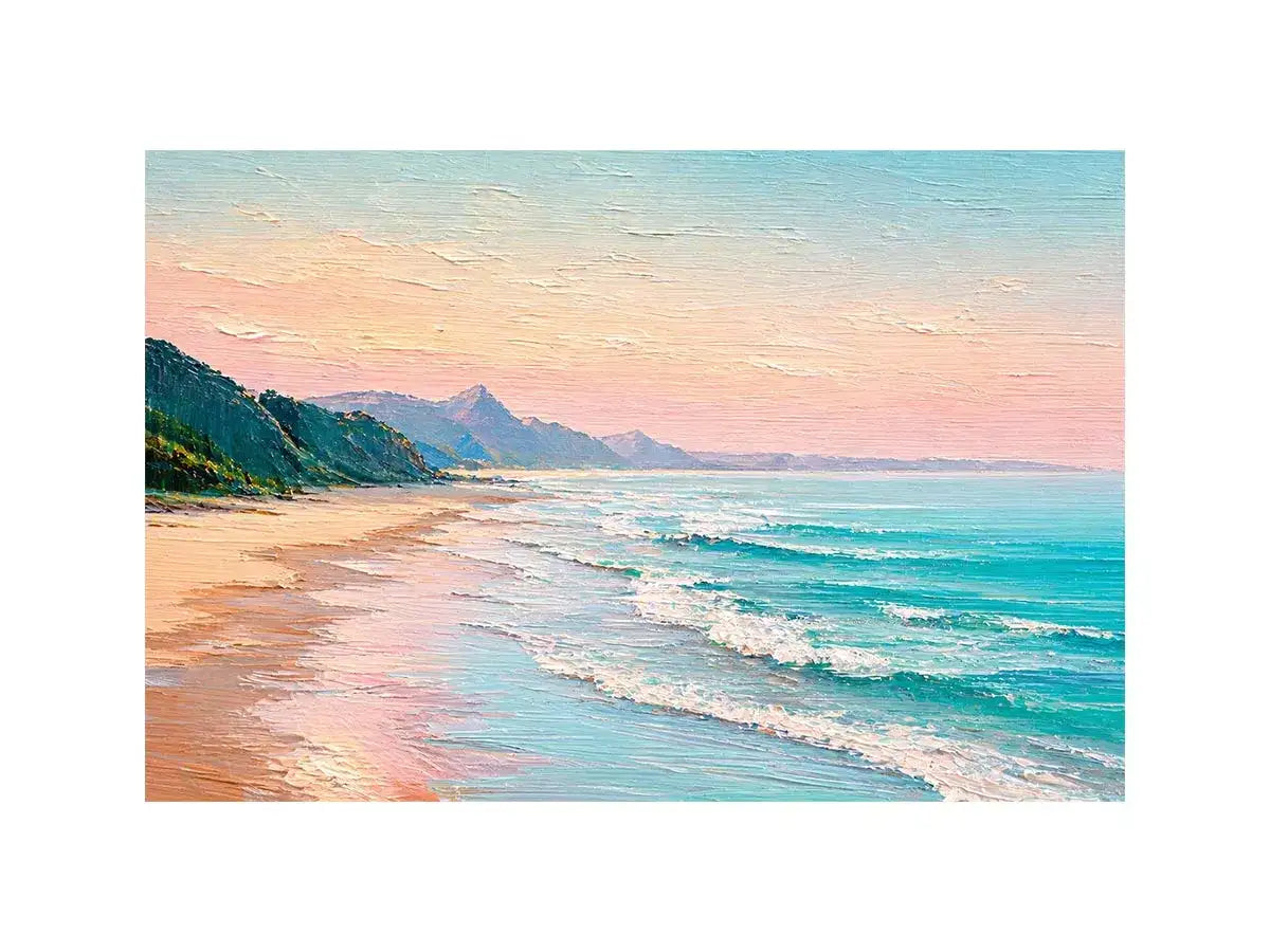 coastal beach painting Canvas Print soft pastel ocean waves canvas decor