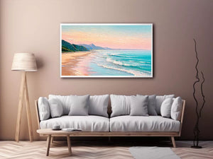 coastal beach painting Canvas Print soft pastel ocean waves canvas decor