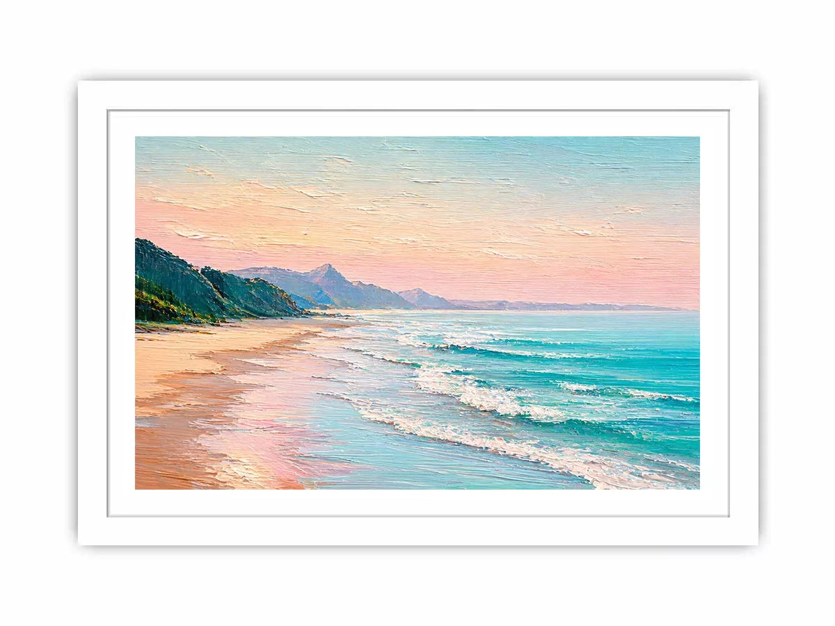 coastal beach painting Canvas Print soft pastel ocean waves canvas decor