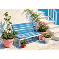 mediterranean bench Canvas Print coastal blue white canvas floral decor