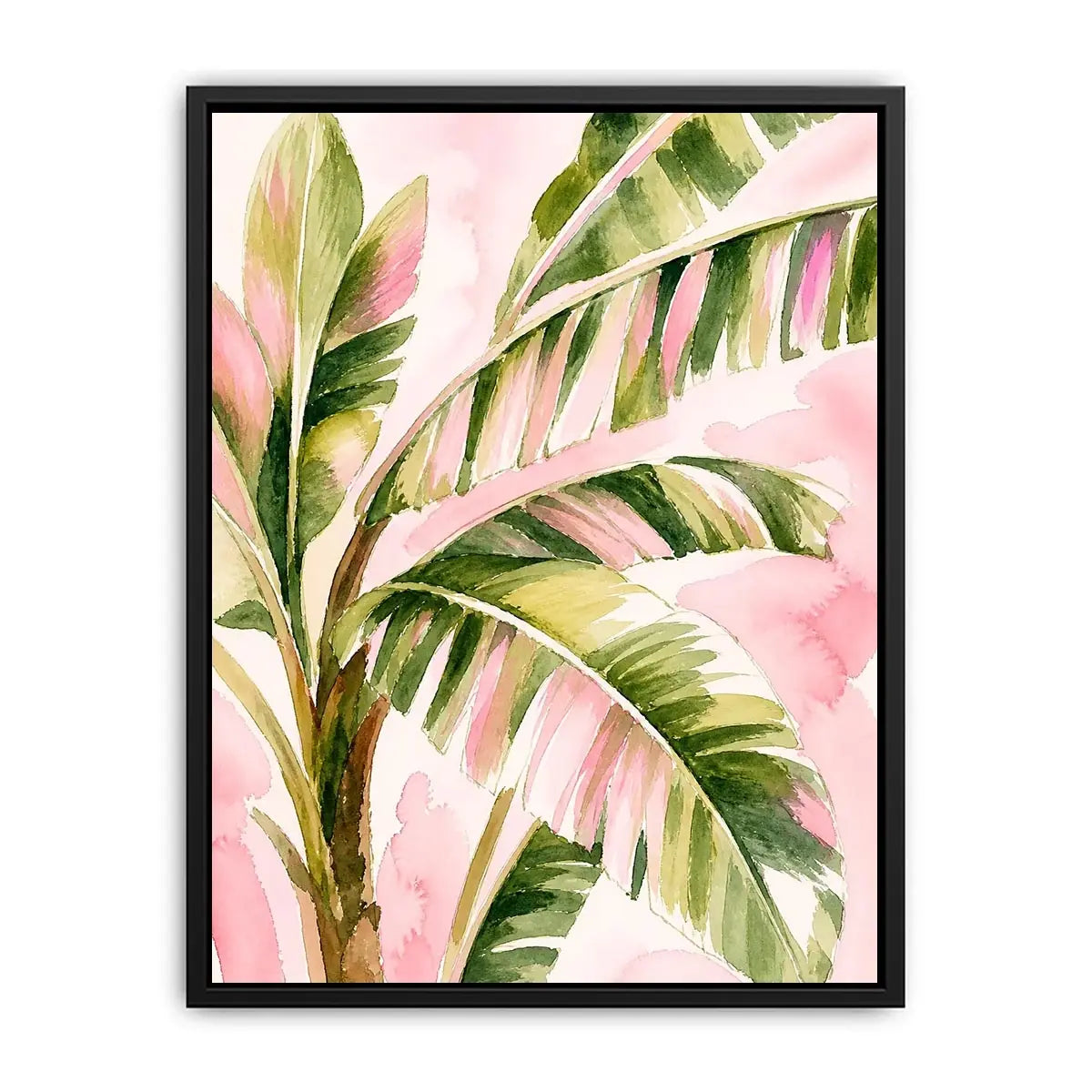 tropical palm leaves Canvas Print in blush pink and green watercolor style elegant botanical canvas