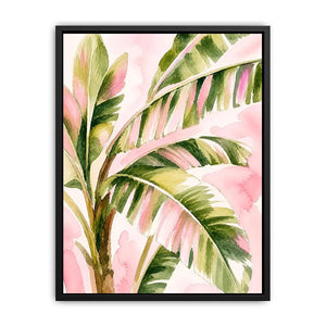 tropical palm leaves Canvas Print in blush pink and green watercolor style elegant botanical canvas