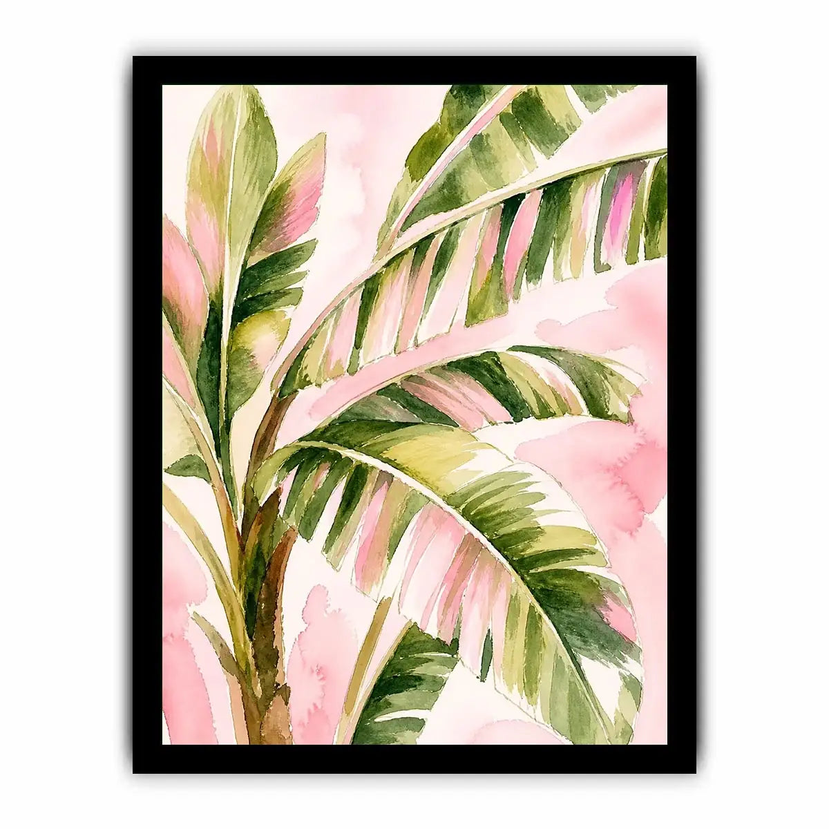 tropical palm leaves Canvas Print in blush pink and green watercolor style elegant botanical canvas