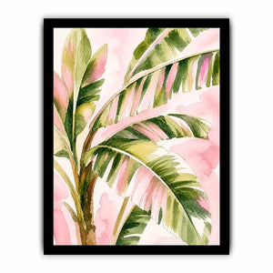 tropical palm leaves Canvas Print in blush pink and green watercolor style elegant botanical canvas