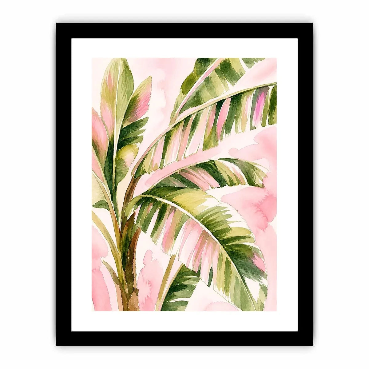 tropical palm leaves Canvas Print in blush pink and green watercolor style elegant botanical canvas