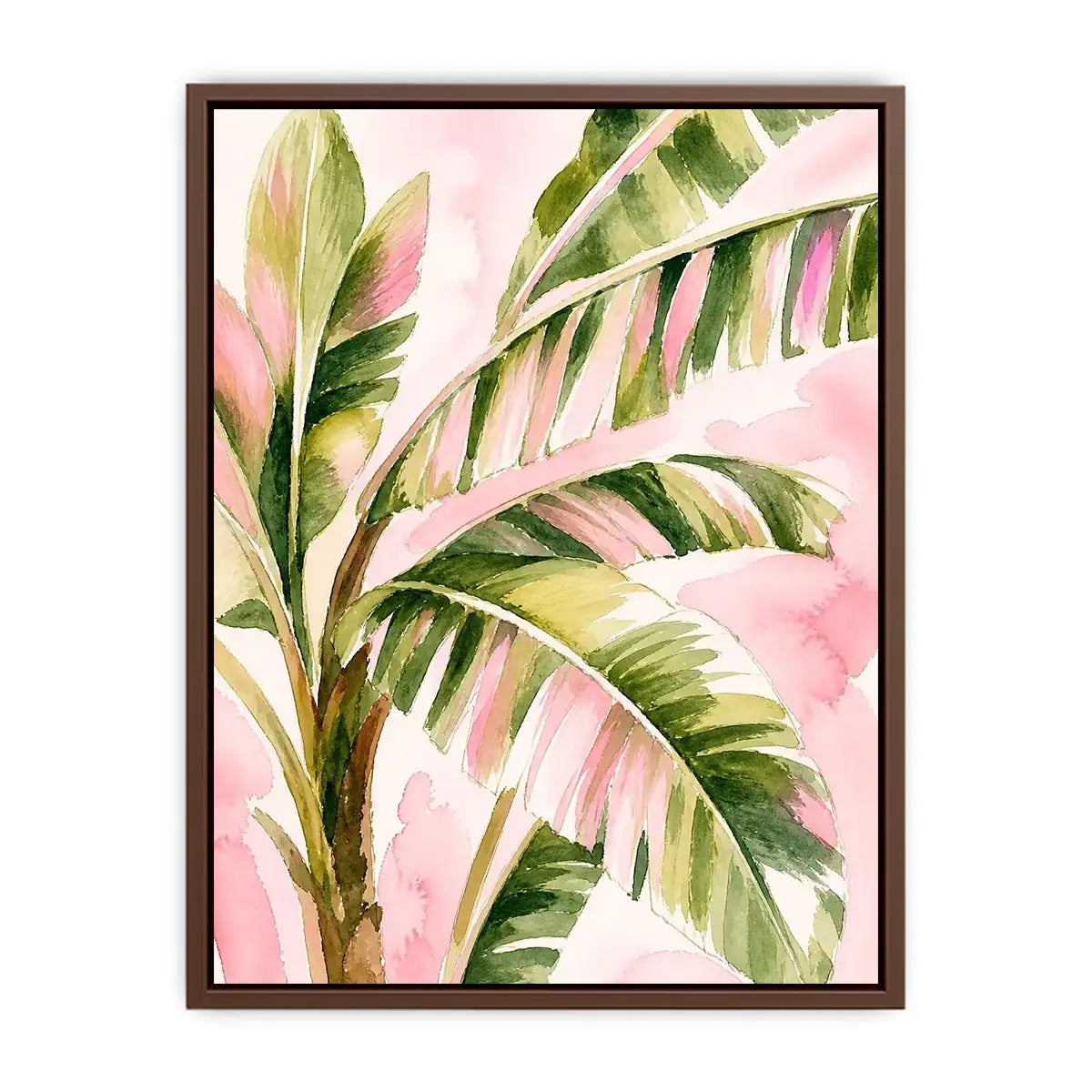tropical palm leaves Canvas Print in blush pink and green watercolor style elegant botanical canvas