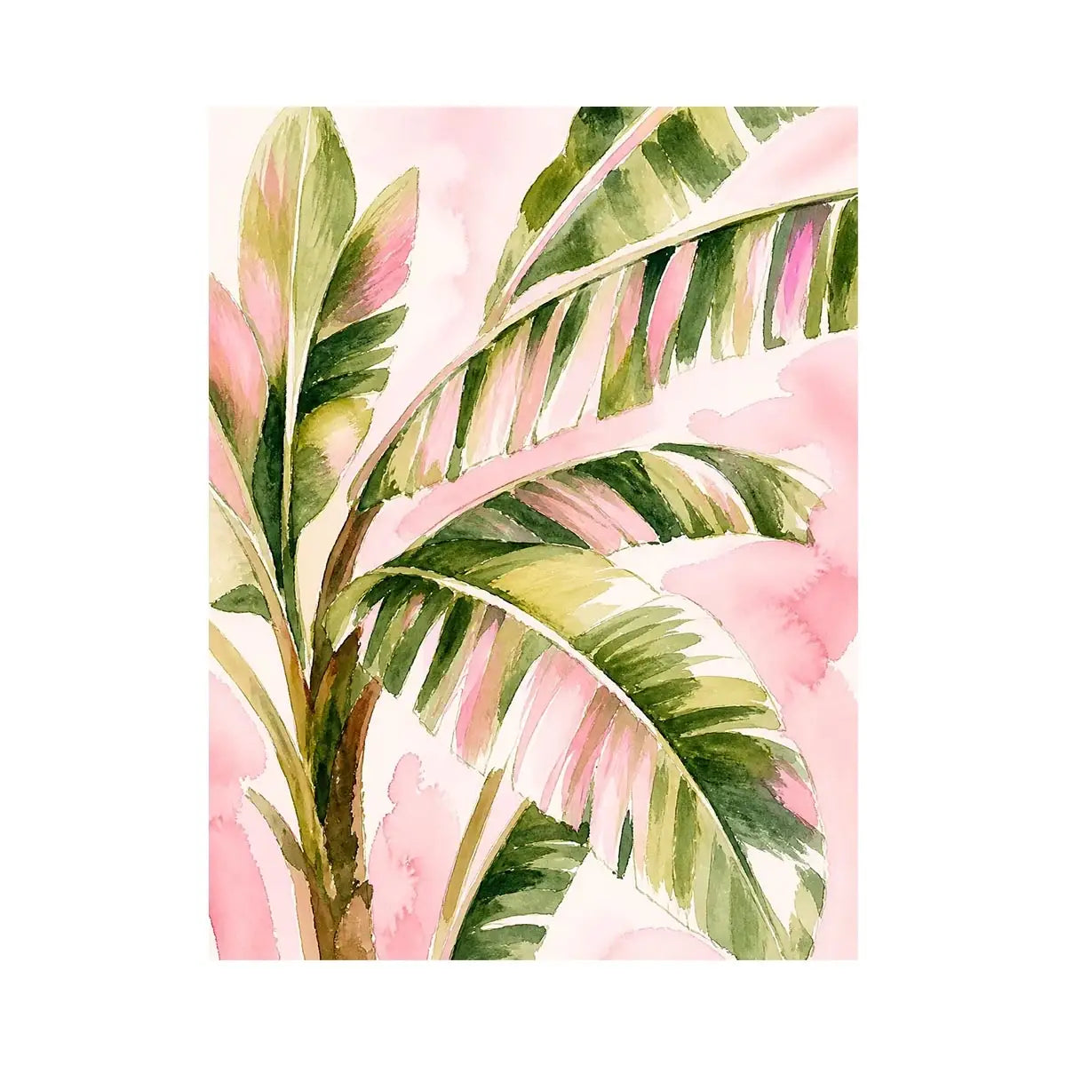 tropical palm leaves Canvas Print in blush pink and green watercolor style elegant botanical canvas