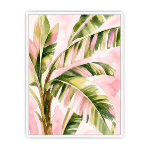 tropical palm leaves Canvas Print in blush pink and green watercolor style elegant botanical canvas