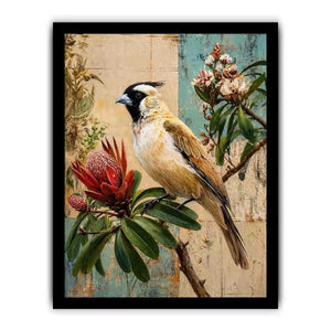 Botanical Magpie Bird Canvas Print | Vintage Floral Nature Canvas