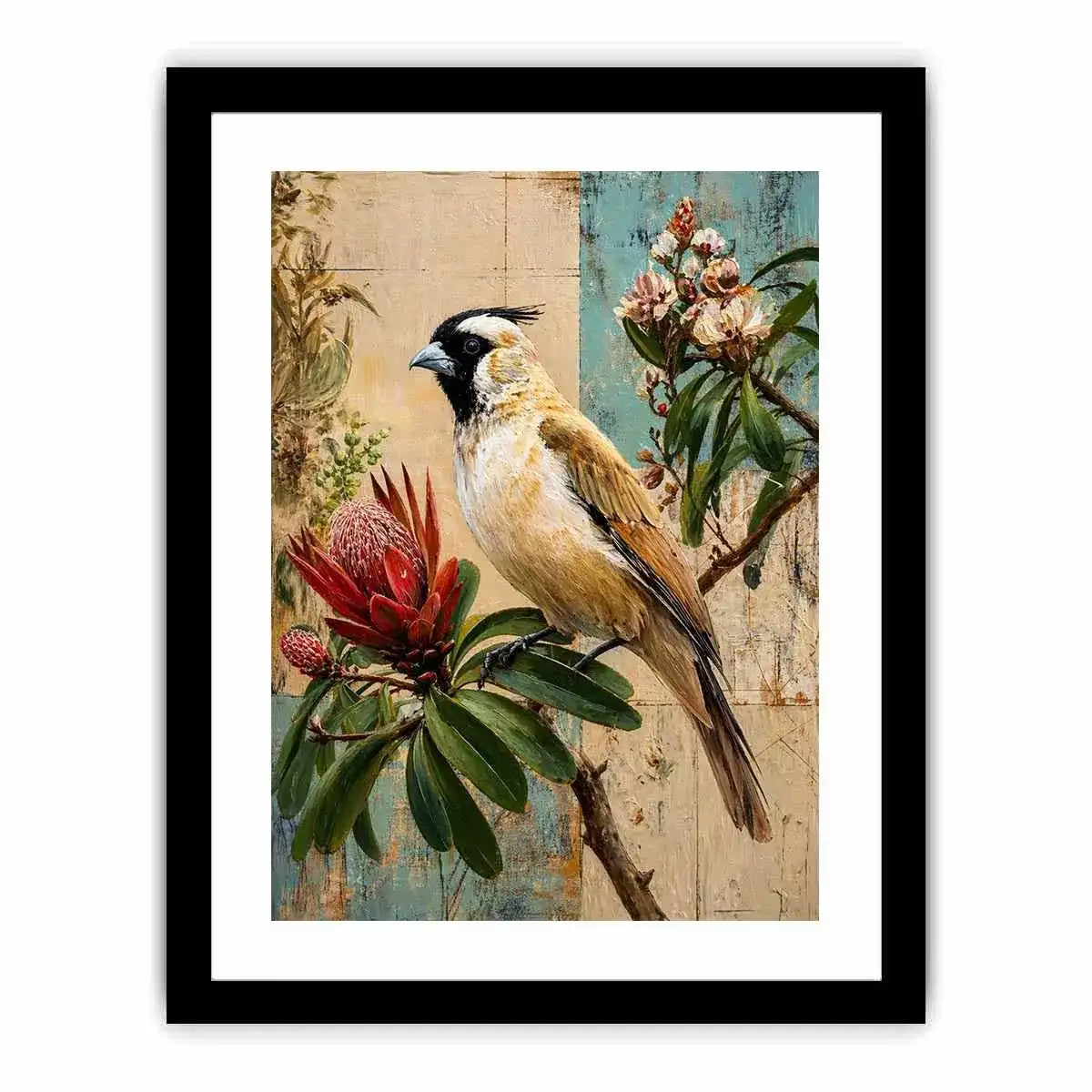 Botanical Magpie Bird Canvas Print | Vintage Floral Nature Canvas