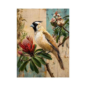 Botanical Magpie Bird Canvas Print | Vintage Floral Nature Canvas