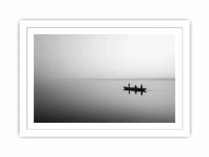 black and white minimalist river boat Canvas Print canvas photogrpahy calm water landscape