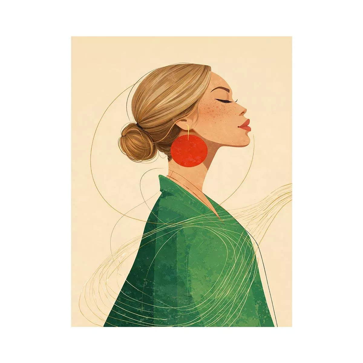 Minimalist woman portrait with red earring modern canvas Canvas Print
