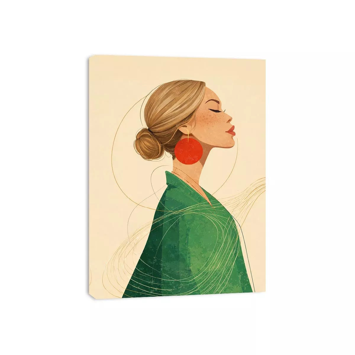 Minimalist woman portrait with red earring modern canvas Canvas Print