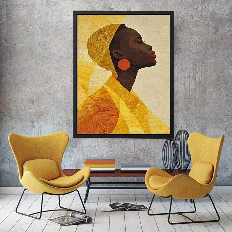 Modern African woman portrait in yellow tones canvas Canvas Print