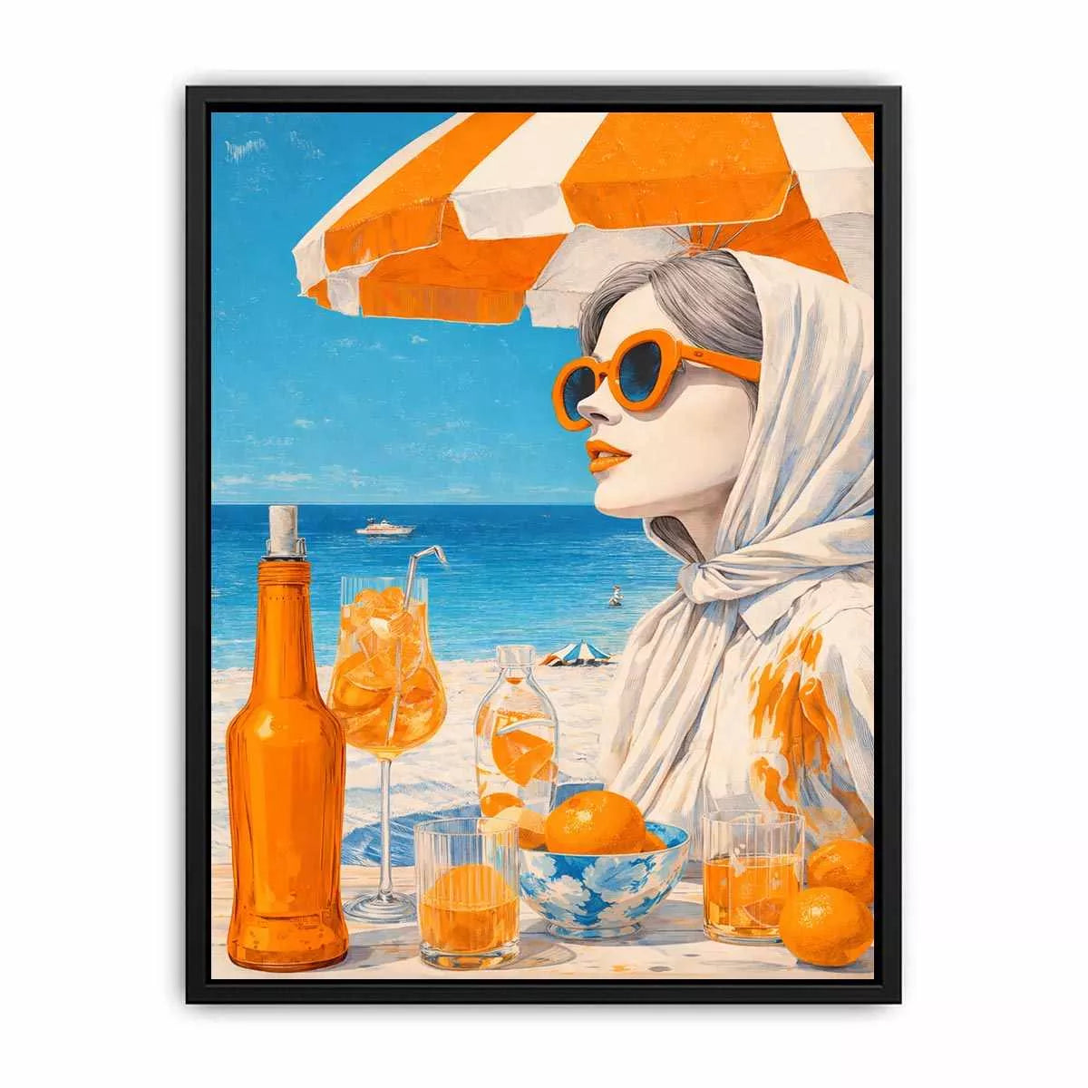 Coastal woman with orange sunglasses beach canvas Canvas Print