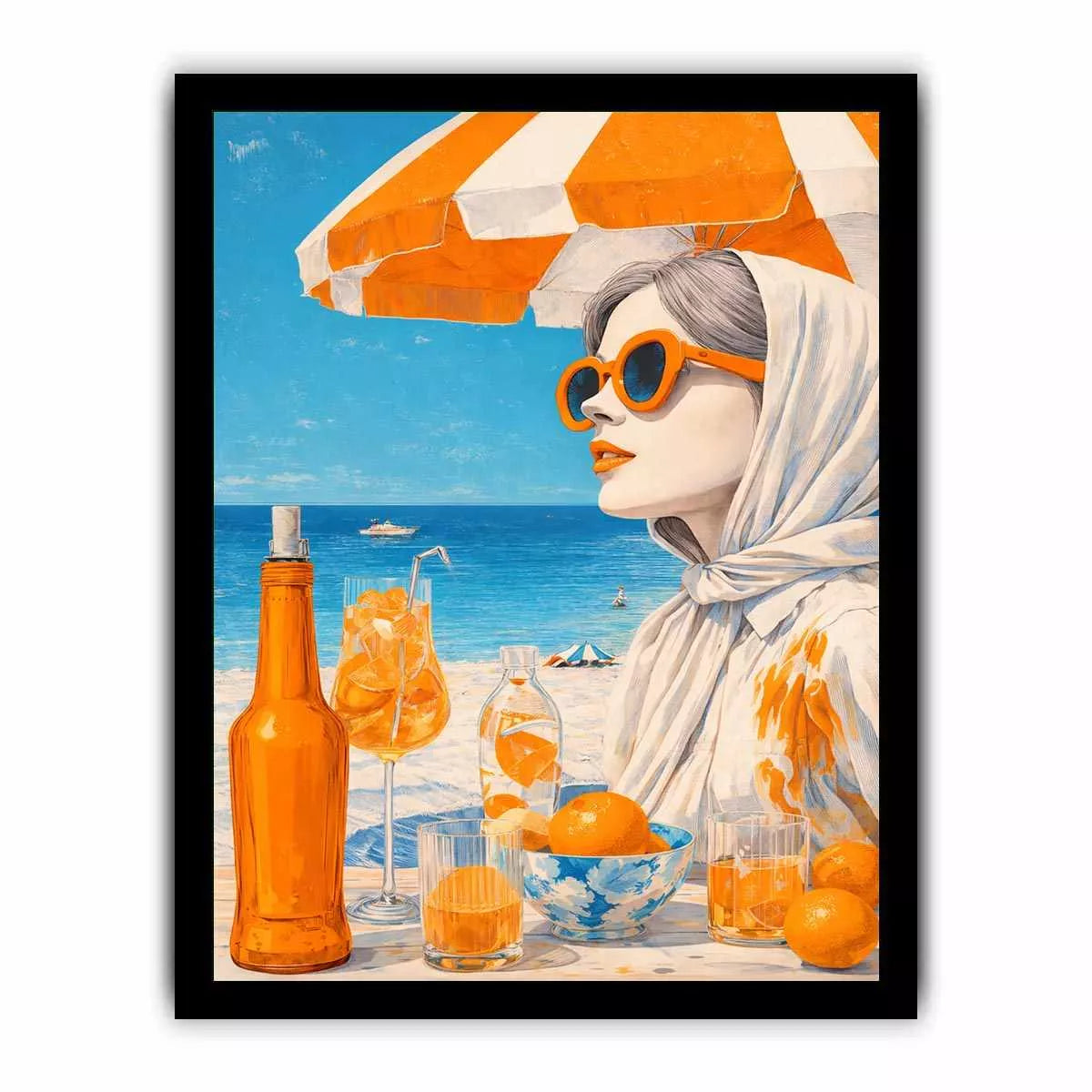 Coastal woman with orange sunglasses beach canvas Canvas Print