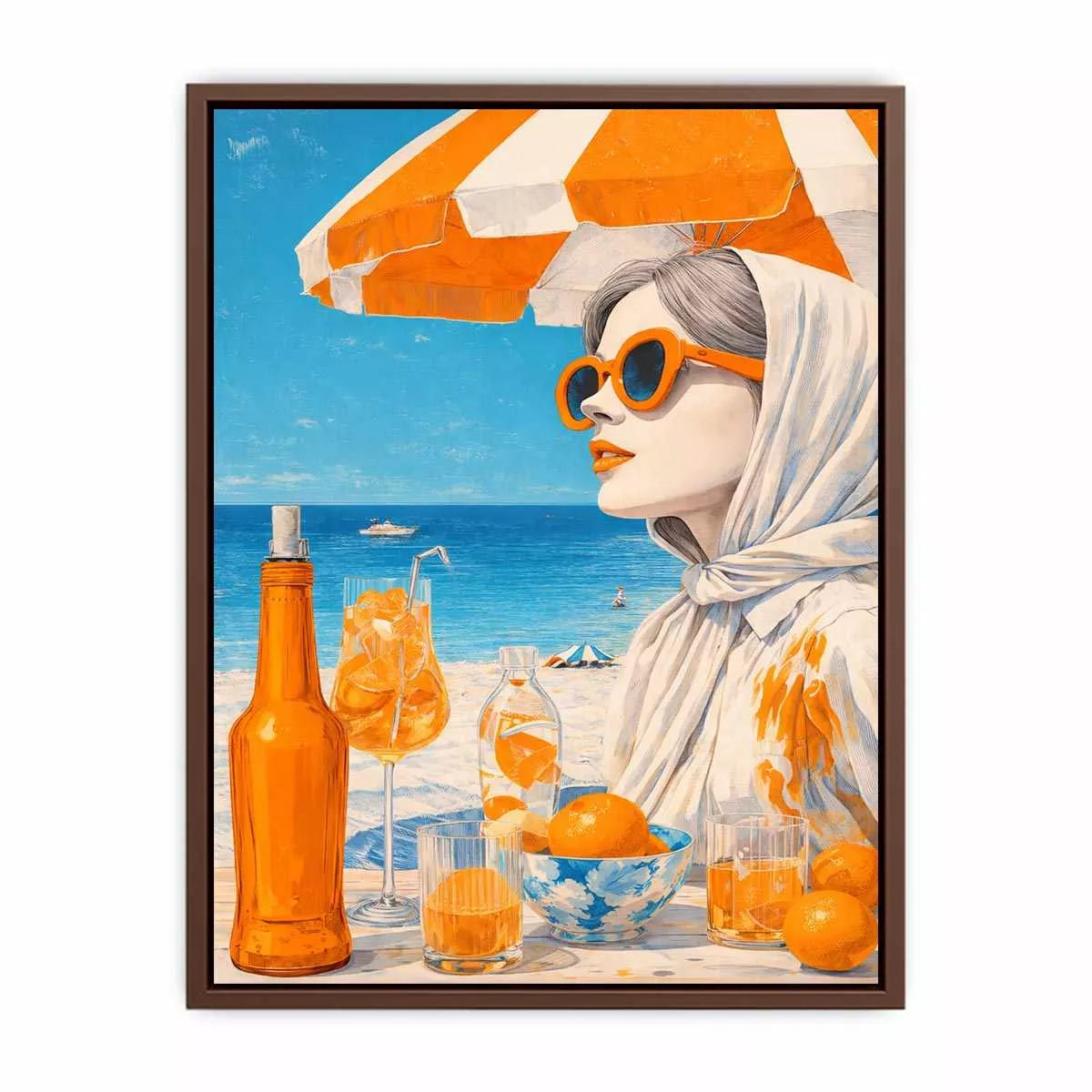 Coastal woman with orange sunglasses beach canvas Canvas Print