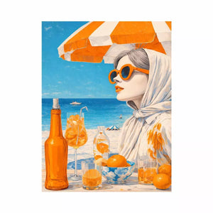 Coastal woman with orange sunglasses beach canvas Canvas Print