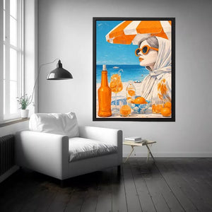 Coastal woman with orange sunglasses beach canvas Canvas Print