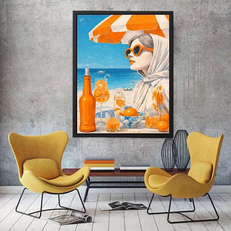 Coastal woman with orange sunglasses beach canvas Canvas Print