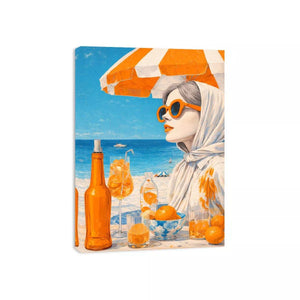 Coastal woman with orange sunglasses beach canvas Canvas Print