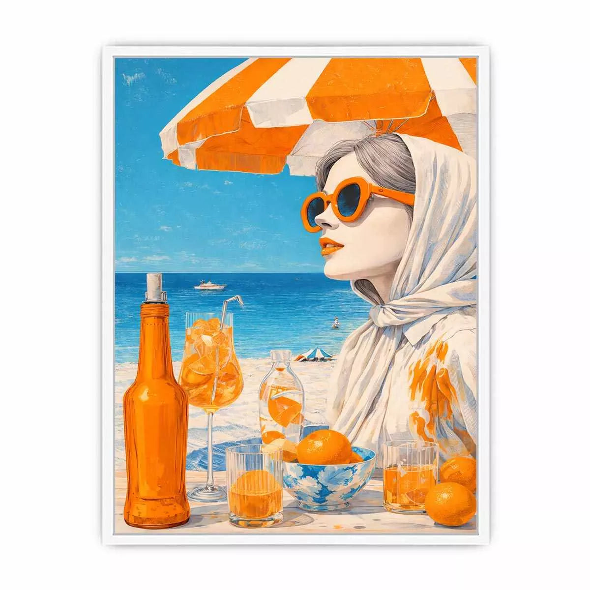 Coastal woman with orange sunglasses beach canvas Canvas Print