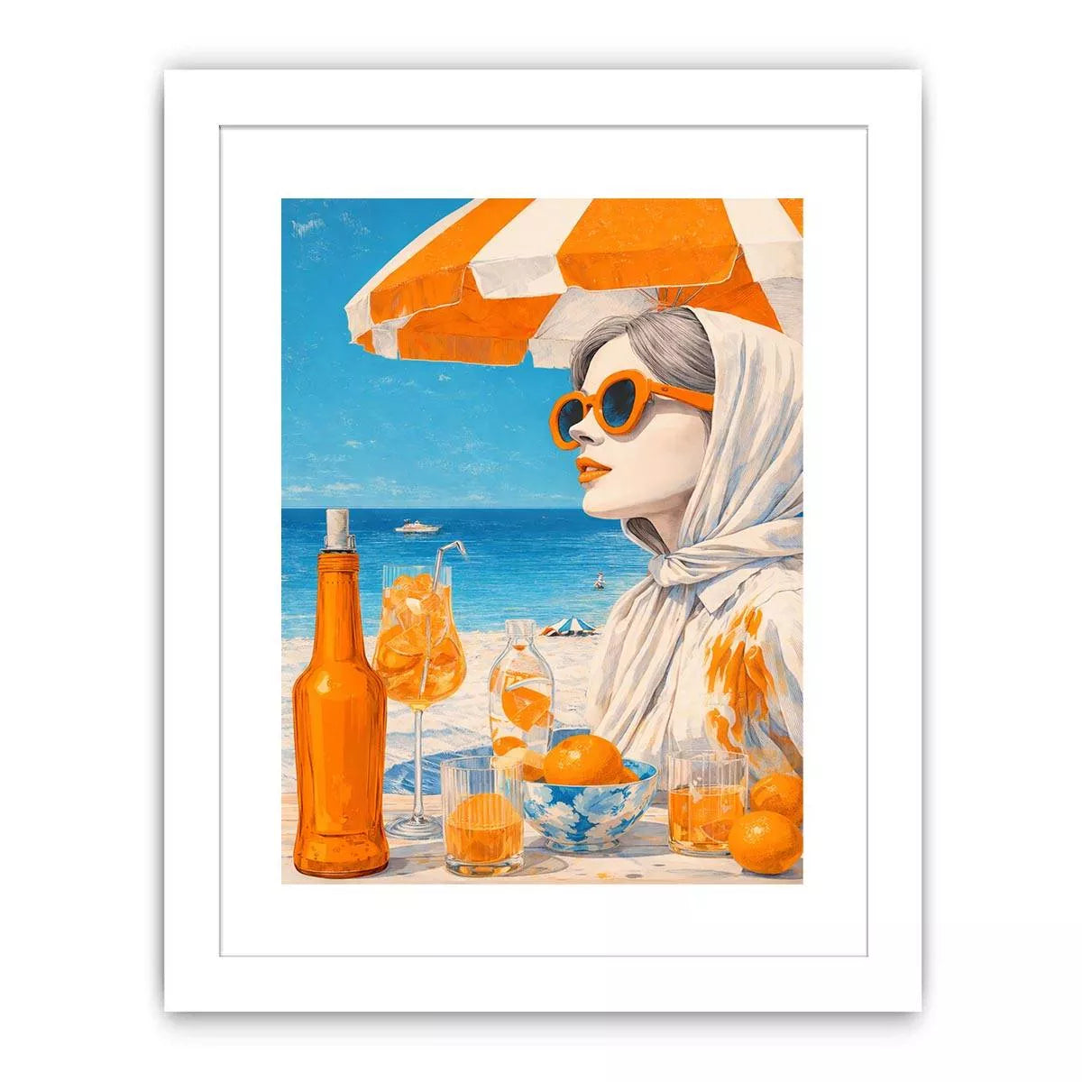 Coastal woman with orange sunglasses beach canvas Canvas Print