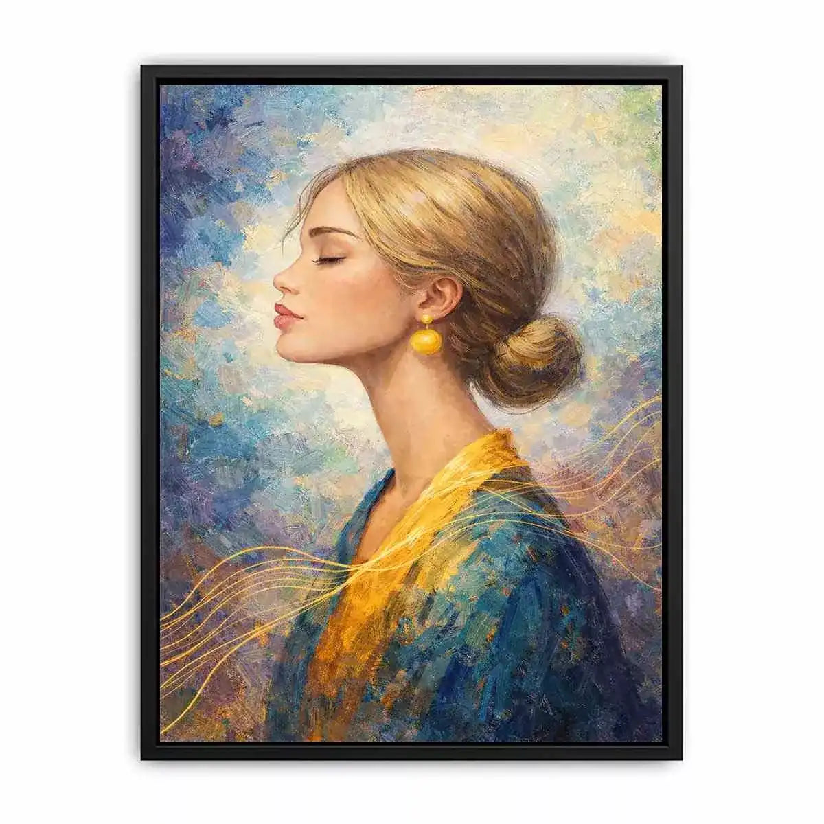 Impressionist woman portrait with gold accents canvas wall art