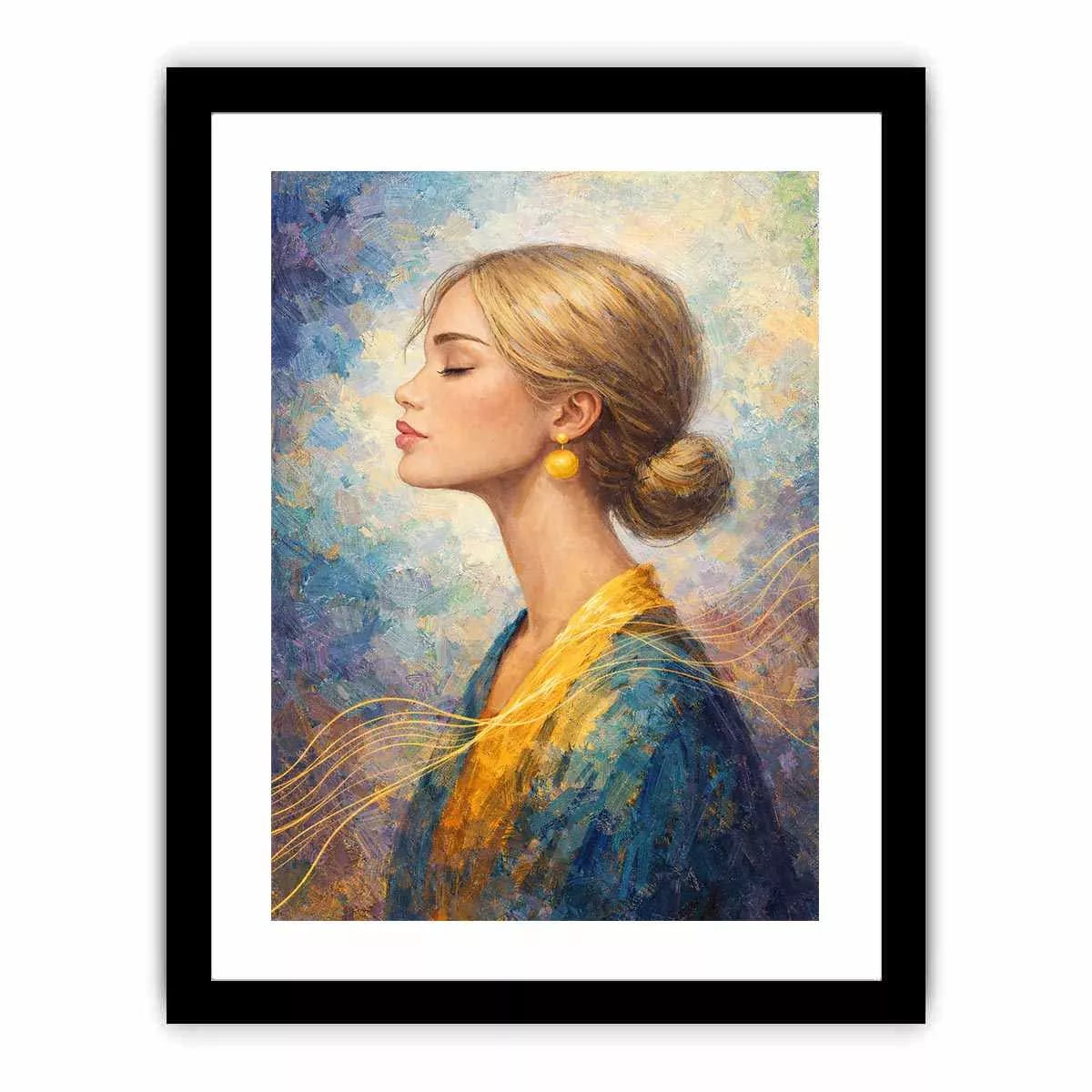Impressionist woman portrait with gold accents canvas wall art