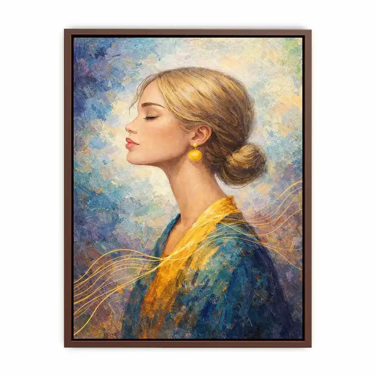 Impressionist woman portrait with gold accents canvas wall art