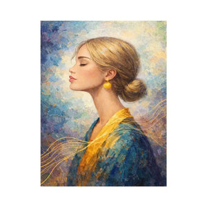 Impressionist woman portrait with gold accents canvas wall art