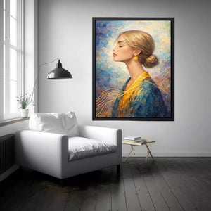Impressionist woman portrait with gold accents canvas wall art
