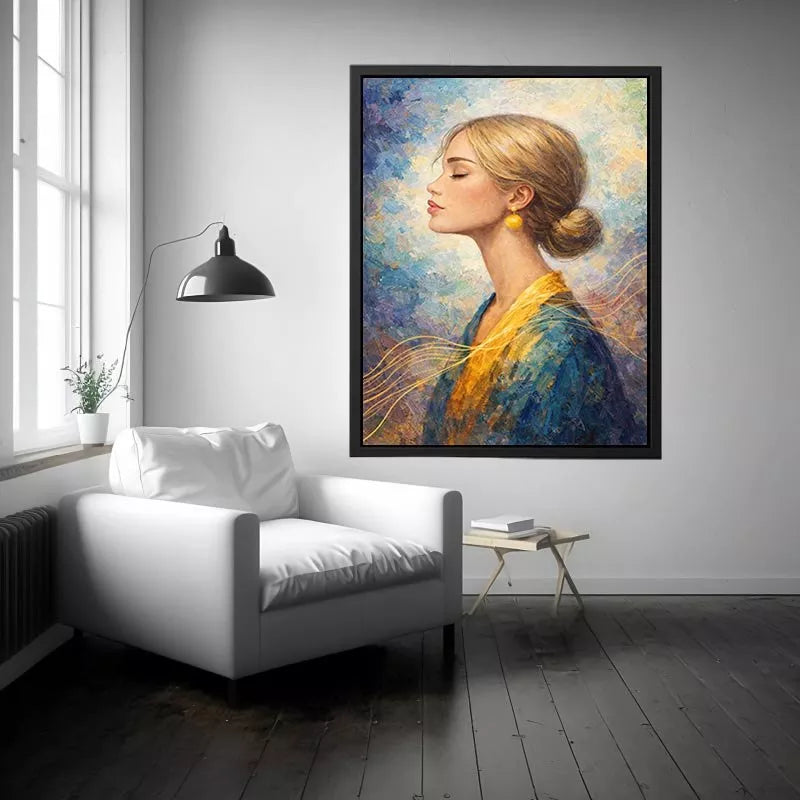 Impressionist woman portrait with gold accents canvas wall art