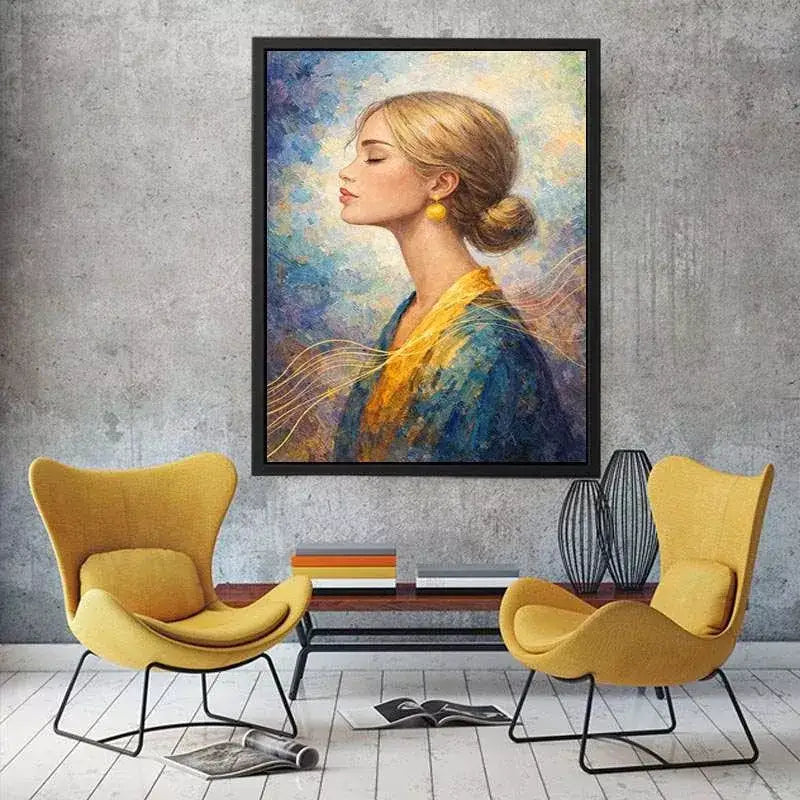 Impressionist woman portrait with gold accents canvas wall art
