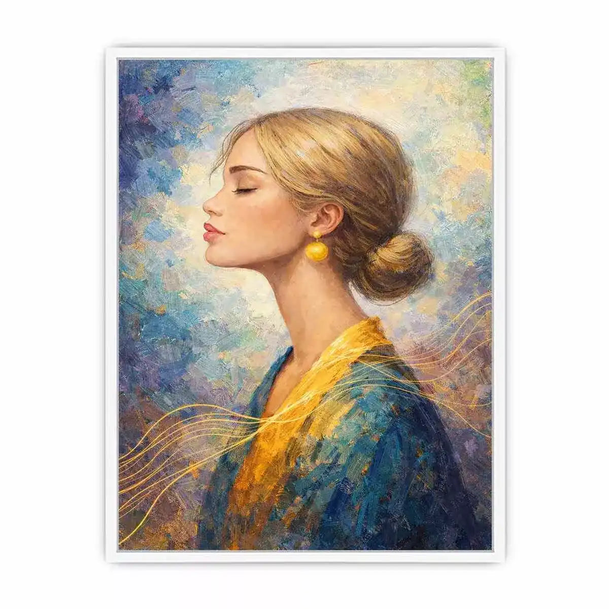Impressionist woman portrait with gold accents canvas wall art