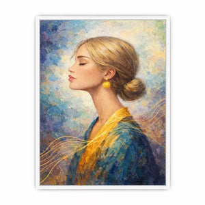 Impressionist woman portrait with gold accents canvas wall art