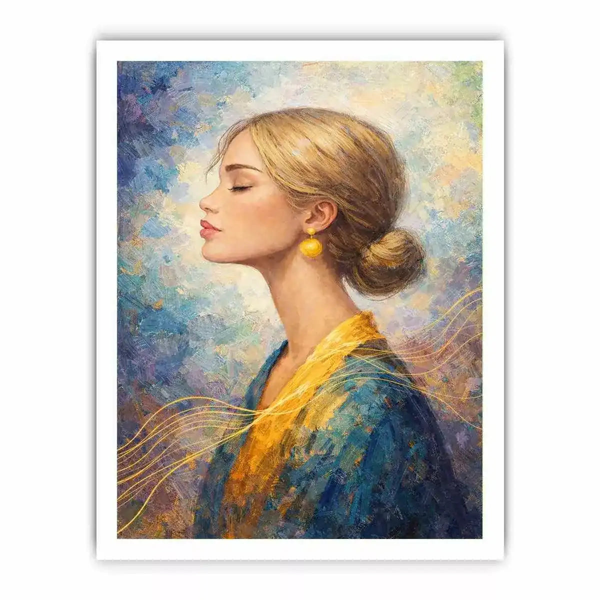 Impressionist woman portrait with gold accents canvas wall art
