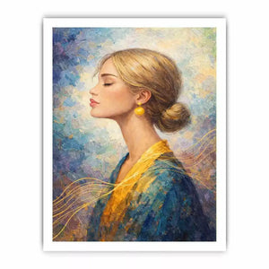 Impressionist woman portrait with gold accents canvas wall art