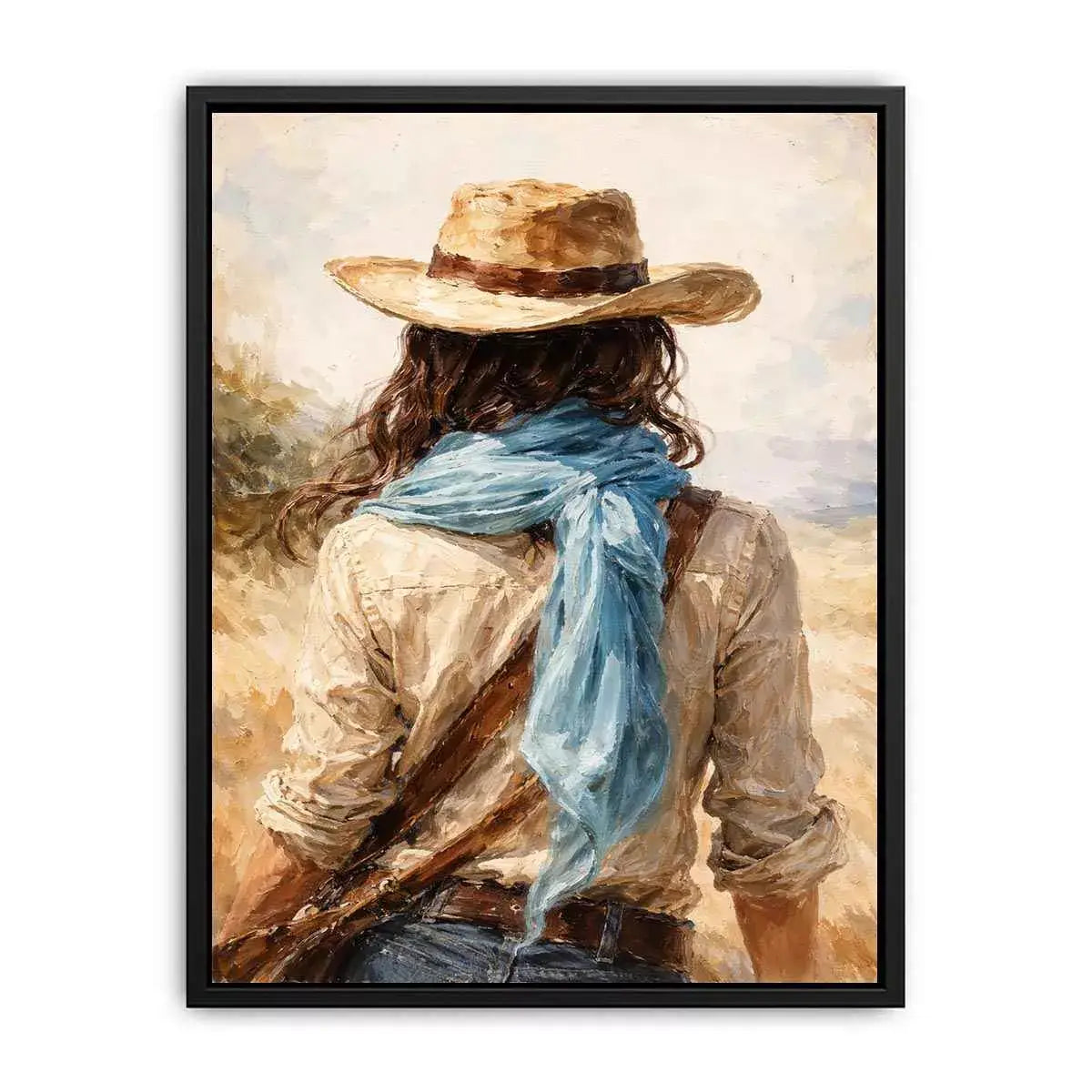 Western cowboy woman with hat rustic canvas Canvas Print