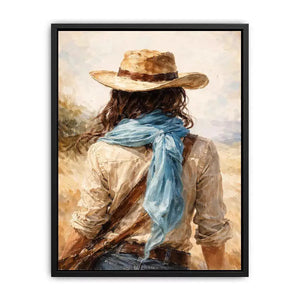 Western cowboy woman with hat rustic canvas Canvas Print