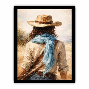 Western cowboy woman with hat rustic canvas Canvas Print