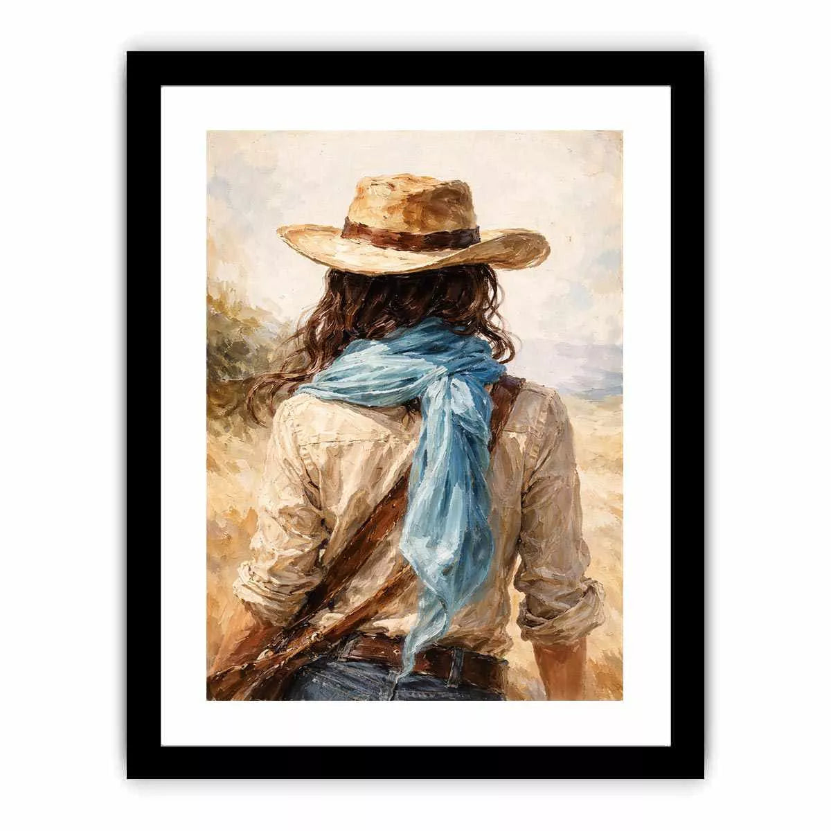 Western cowboy woman with hat rustic canvas Canvas Print