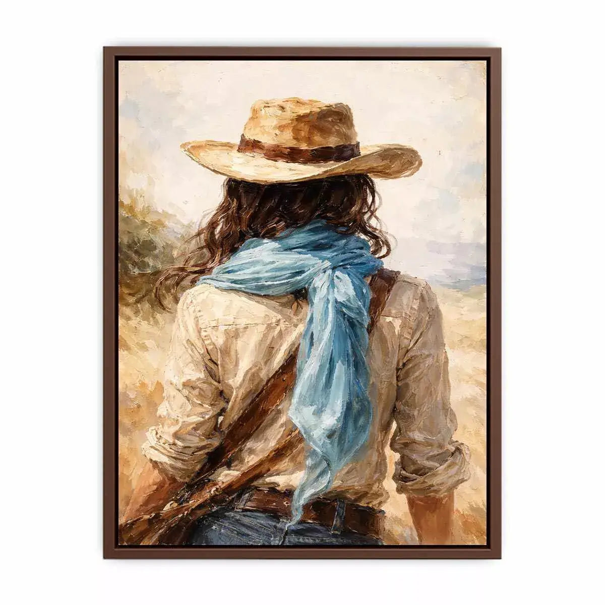 Western cowboy woman with hat rustic canvas Canvas Print