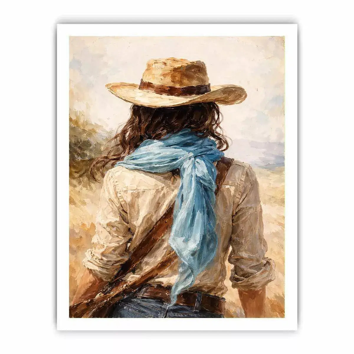 Western cowboy woman with hat rustic canvas Canvas Print