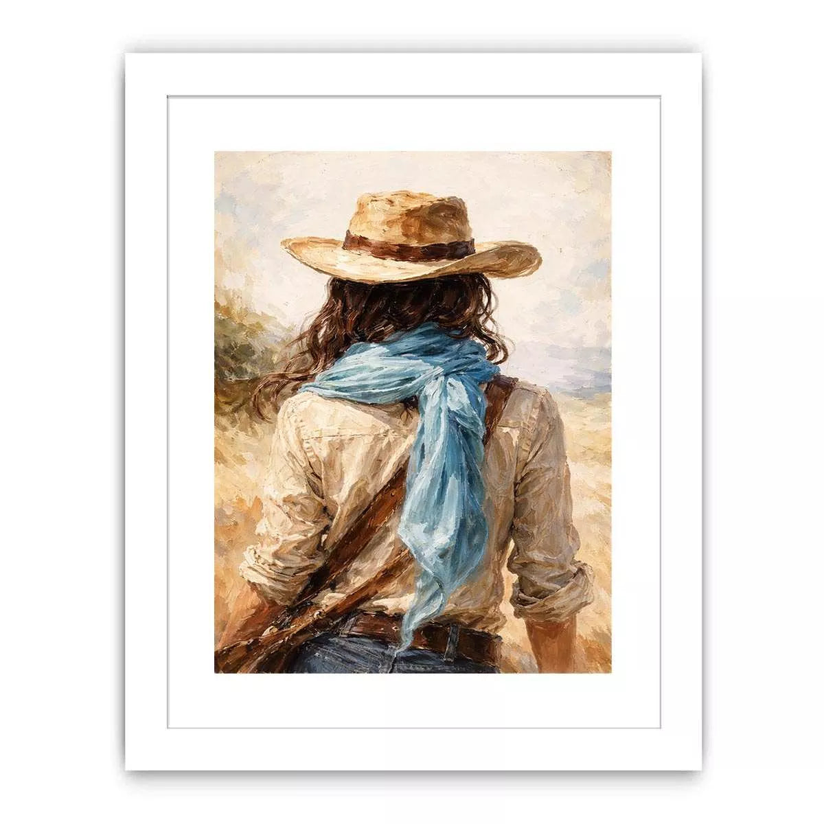 Western cowboy woman with hat rustic canvas Canvas Print