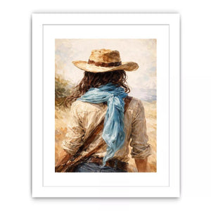 Western cowboy woman with hat rustic canvas Canvas Print